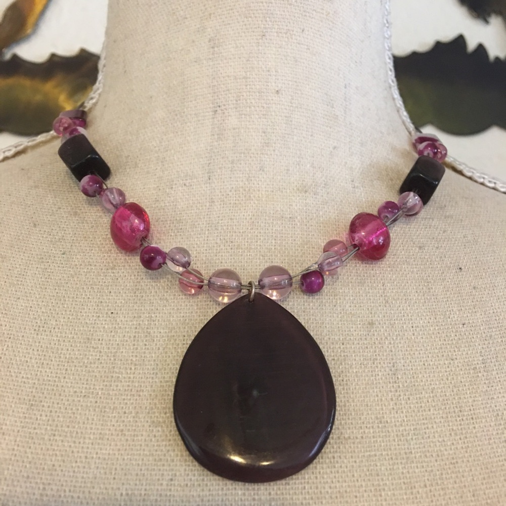 Purple glass bead floating fish line necklace